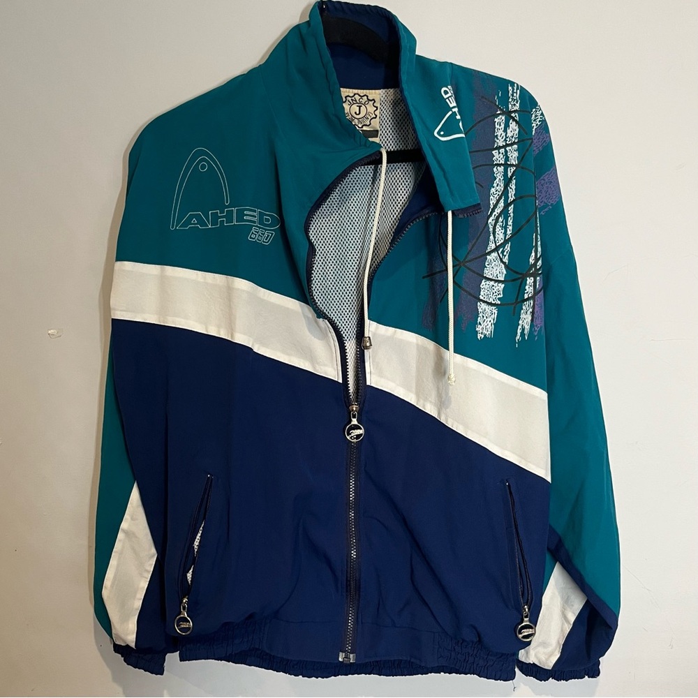 Vintage 90s Head Athletics Windbreaker Jacket Men's Sz M Turquoise Ski Tennis